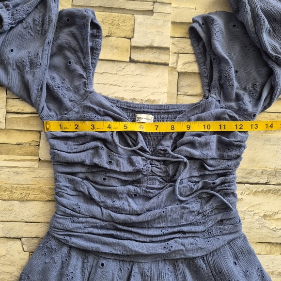 Hollister Dress Women's S Light Blue Textured Ruched Mini Dress Cottagecore - Picture 5 of 13